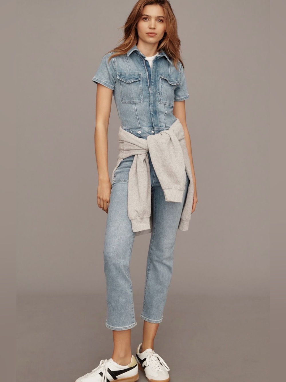 Good American Fit For Success Denim Jumpsuit XS NWT Utility Straight Leg